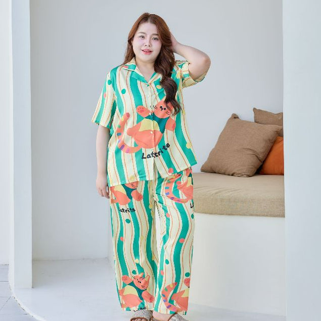 ชุดนอน Muslin Pajamas Silk Satin รุ่น Whisker Wave (N5146 T5146) | ชุดนอนผู้หญิง