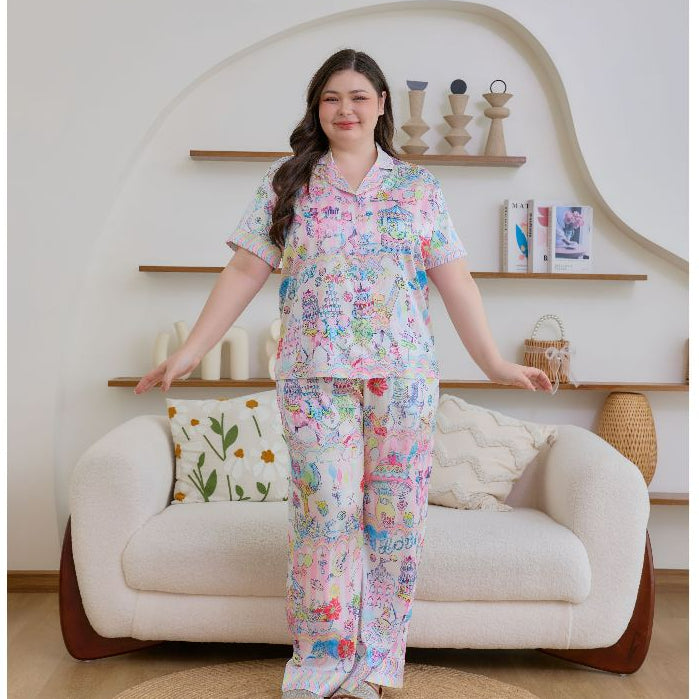 ชุดนอน Muslin Pajamas Silk Satin รุ่น Magical Zoo Fair (N2190 T2190) | ชุดนอนชุดเที่ยว,ชุดผู้หญิง
