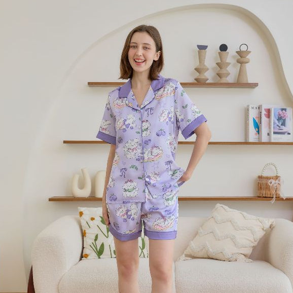ชุดนอน Muslin Pajamas Silk Satin รุ่น Pastel Pudding (N5155 T5155) | ชุดนอนผู้หญิง