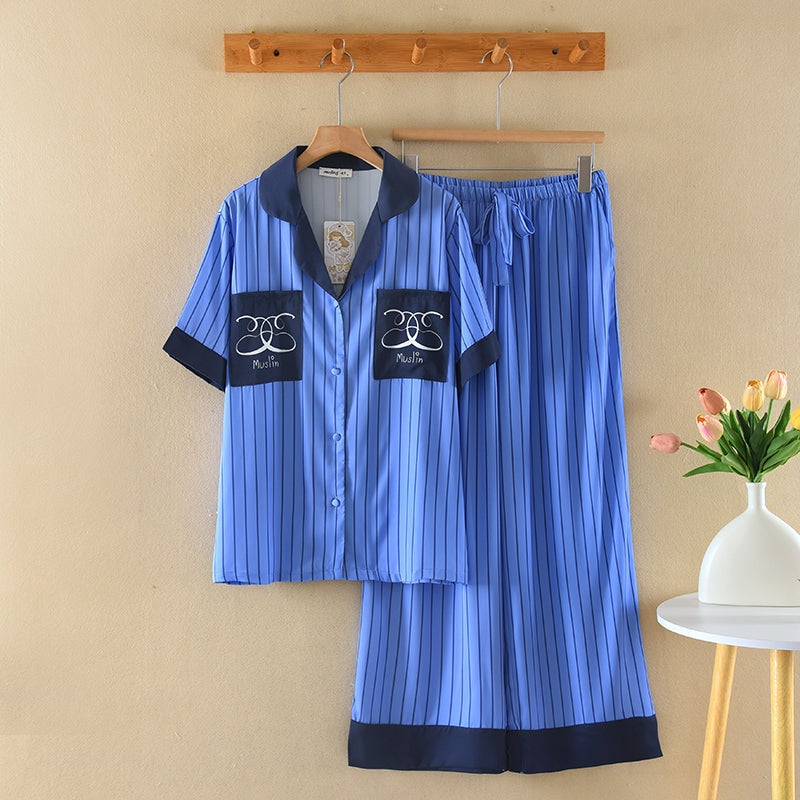 ชุดนอน Muslin Pajamas Silk Satin รุ่น Elegant Stripes (N3307 T3307 P3307) | ชุดนอนผู้หญิง