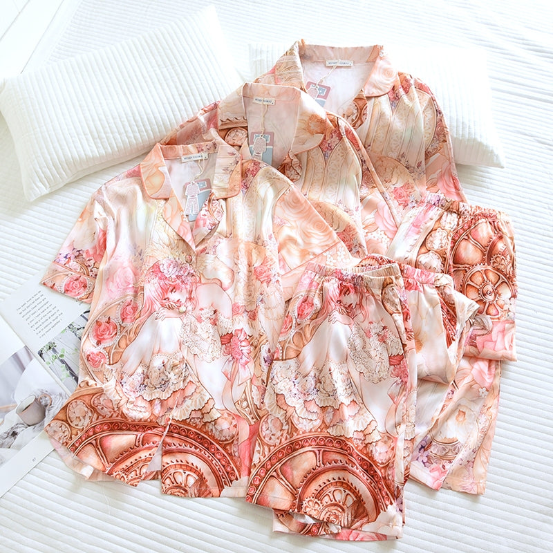 ชุดนอน Muslin Pajamas Silk Satin รุ่น Angel Garden (W2192 V2192) | ชุดนอนผู้หญิง