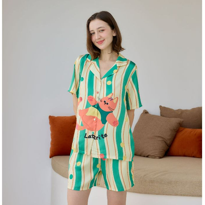 ชุดนอน Muslin Pajamas Silk Satin รุ่น Whisker Wave (N5146 T5146) | ชุดนอนผู้หญิง