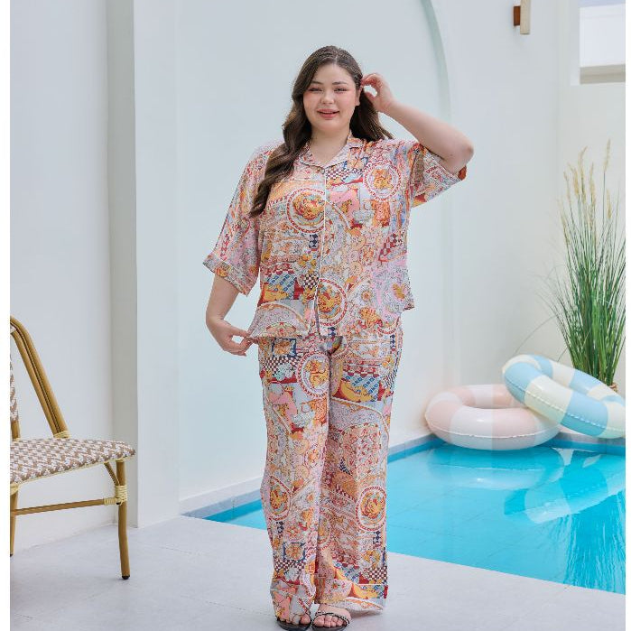 ชุดนอน Muslin Pajamas Silk Satin รุ่น Golden Mosaic (W2181 V2181) | ชุดนอนชุดเที่ยว,ชุดนอนผู้หญิง