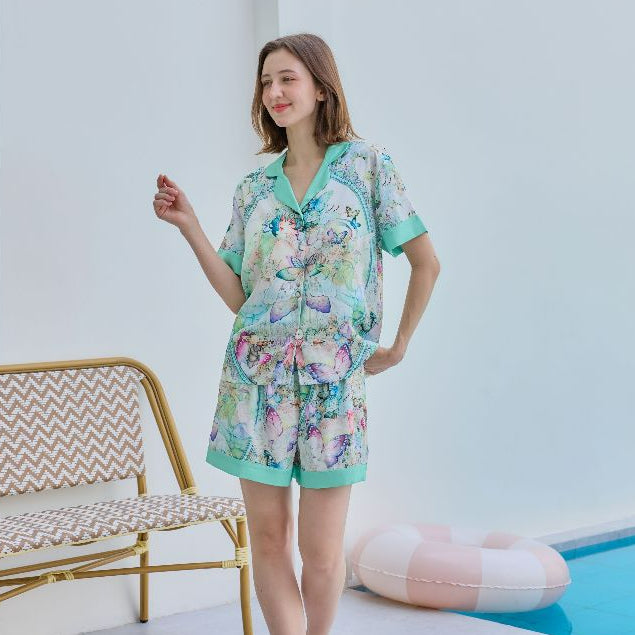 ชุดนอน Muslin Pajamas Silk Satin รุ่น Butterfly Garden Muse (N2193 T2193) | ชุดนอนผู้หญิง