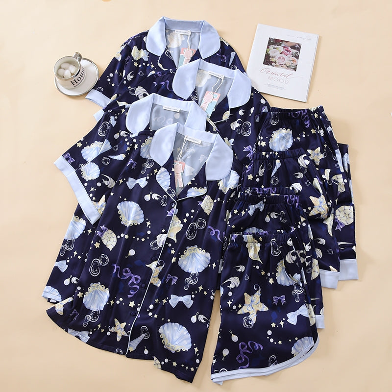 ชุดนอน Muslin Pajamas Silk Satin รุ่น Marine beauty (N5173 T5173 L5173 K5173) | ชุดนอนผู้หญิง