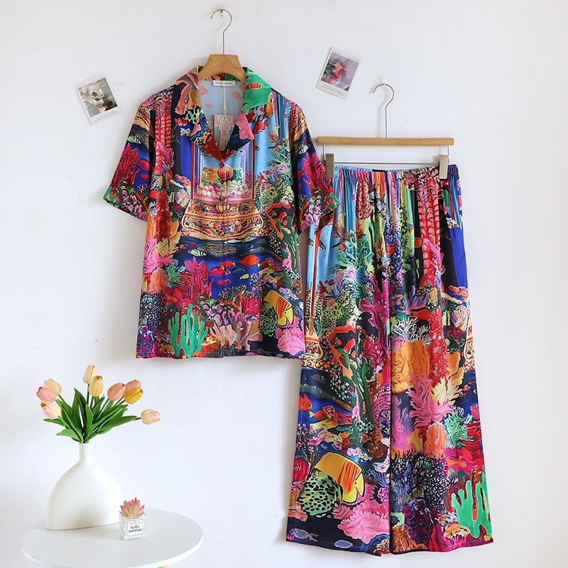 ชุดนอน Muslin Pajamas Silk Satin รุ่น Reef Parade (T5163) | ชุดนอนชุดเที่ยว,ชุดนอนผู้หญิง