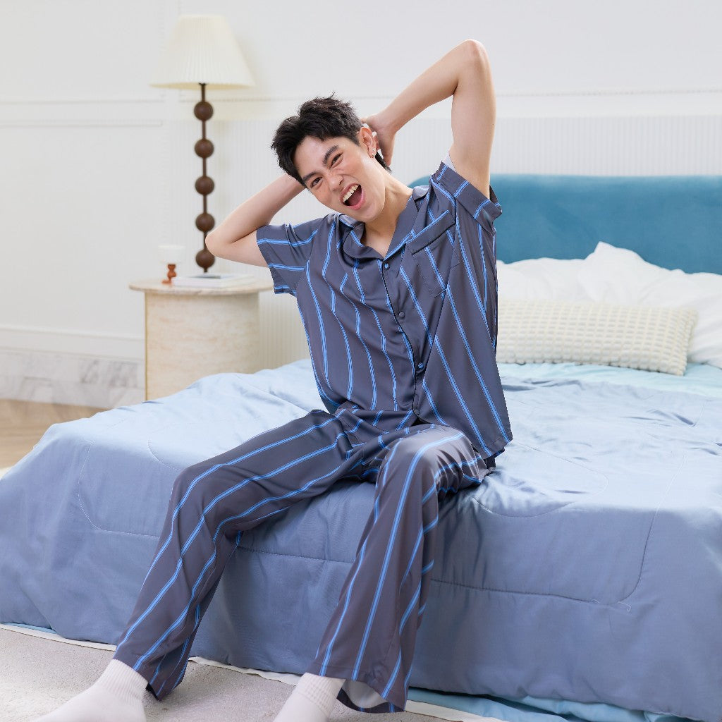 ชุดนอน Muslin Pajamas Collection Muslin Pet รุ่น Blue Pinstripe (N3299 T3299 Y3299 Y3300)| ชุดคู่รัก