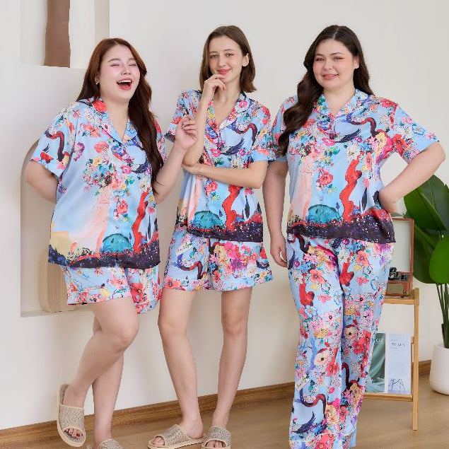 ชุดนอน Muslin Pajamas Silk Satin รุ่น Floral Muse (N2187 T2187) | ชุดนอนชุดเที่ยว ชุดนอนผู้หญิง