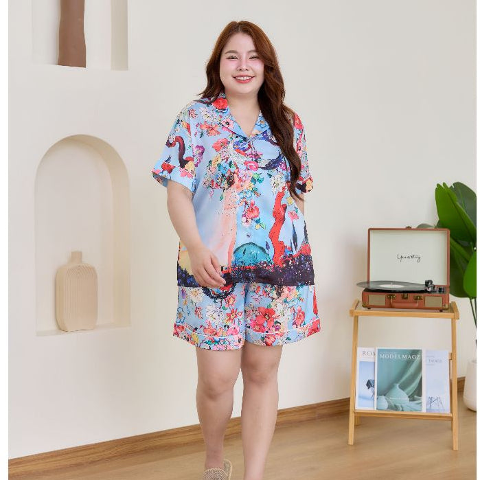 ชุดนอน Muslin Pajamas Silk Satin รุ่น Floral Muse (N2187 T2187) | ชุดนอนชุดเที่ยว ชุดนอนผู้หญิง