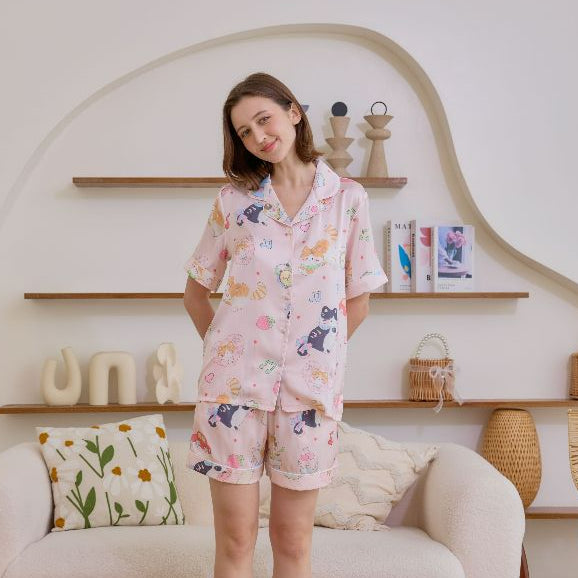 ชุดนอน Muslin Pajamas Silk Satin รุ่น Sweet Kitty Dreams (N5158 T5158 K5158) | ชุดผู้หญิง