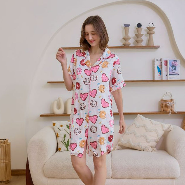 ชุดนอน Muslin Pajamas Silk Satin รุ่น Sprinkle Love (N5159 T5159 K5159) | ชุดนอนผู้หญิง