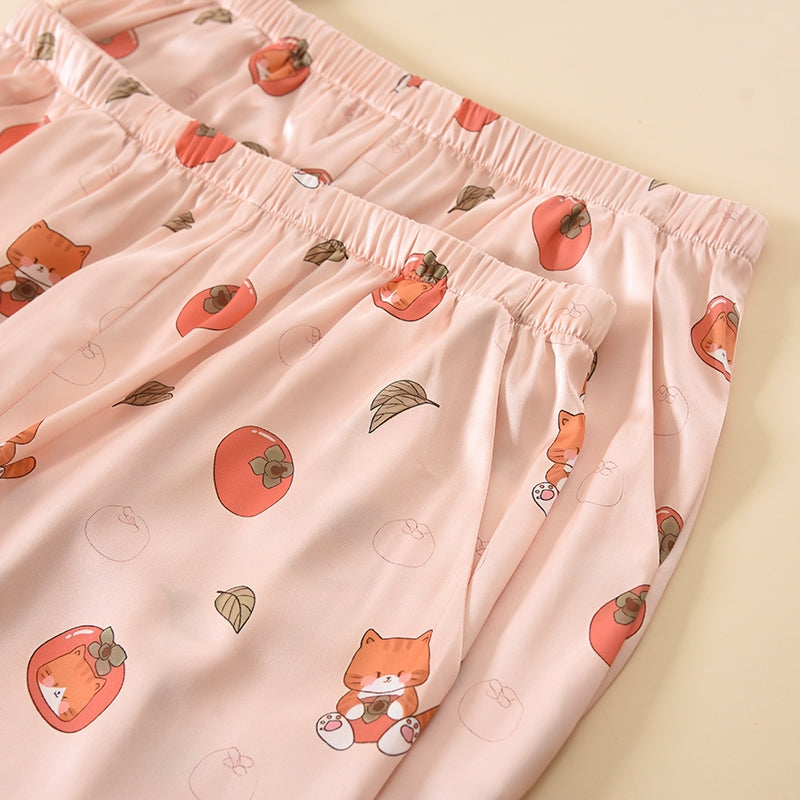 ชุดนอน Muslin Pajamas Silk Satin รุ่น Tomato Kitty (N5172 T5172) | ชุดนอนผู้หญิง