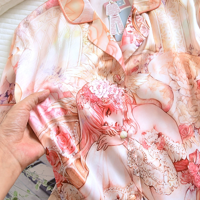 ชุดนอน Muslin Pajamas Silk Satin รุ่น Angel Garden (W2192 V2192) | ชุดนอนผู้หญิง