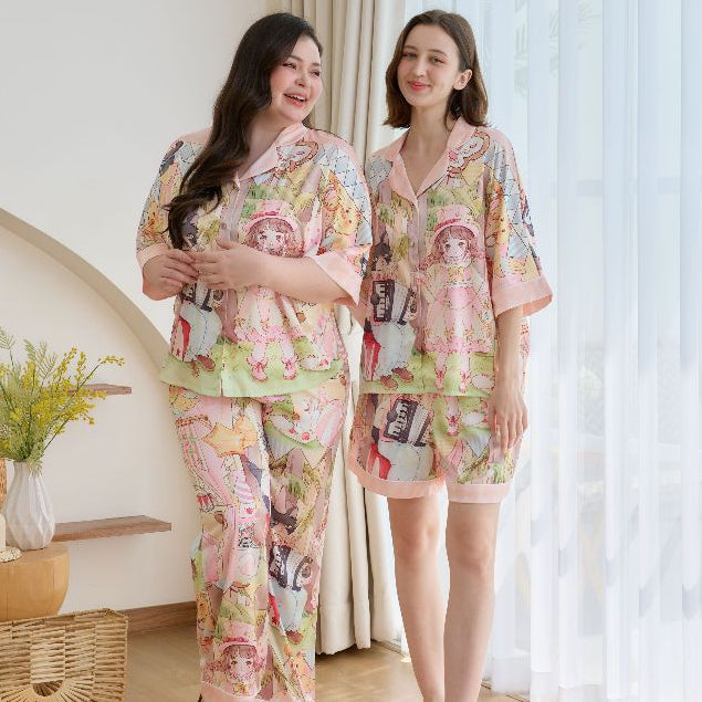 ชุดนอน Muslin Pajamas Silk Satin รุ่น Lullaby Land (W2172 V2172) | ชุดนอนชุดเที่ยว,ชุดนอนผู้หญิง