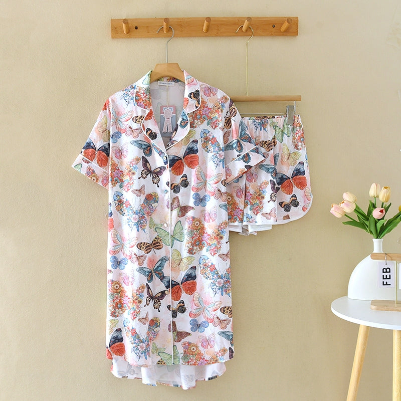 ชุดนอน Muslin Pajamas Silk Satin รุ่น Garden of Wings (W2169 V2169 L2169 K2169) | ชุดนอนชุดเที่ยว