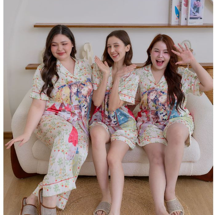 ชุดนอน Muslin Pajamas Silk Satin รุ่น Fairy Picnic (N2186 T2186) | ชุดนอนชุดเที่ยว,ชุดนอนผู้หญิง