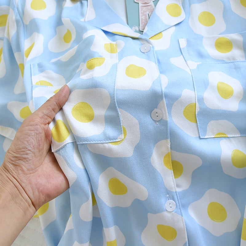 ชุดนอน Muslin Pajamas Organic bamboo รุ่น Blue fried egg (A1061 B1061 E1061) | ชุดนอนผู้หญิง