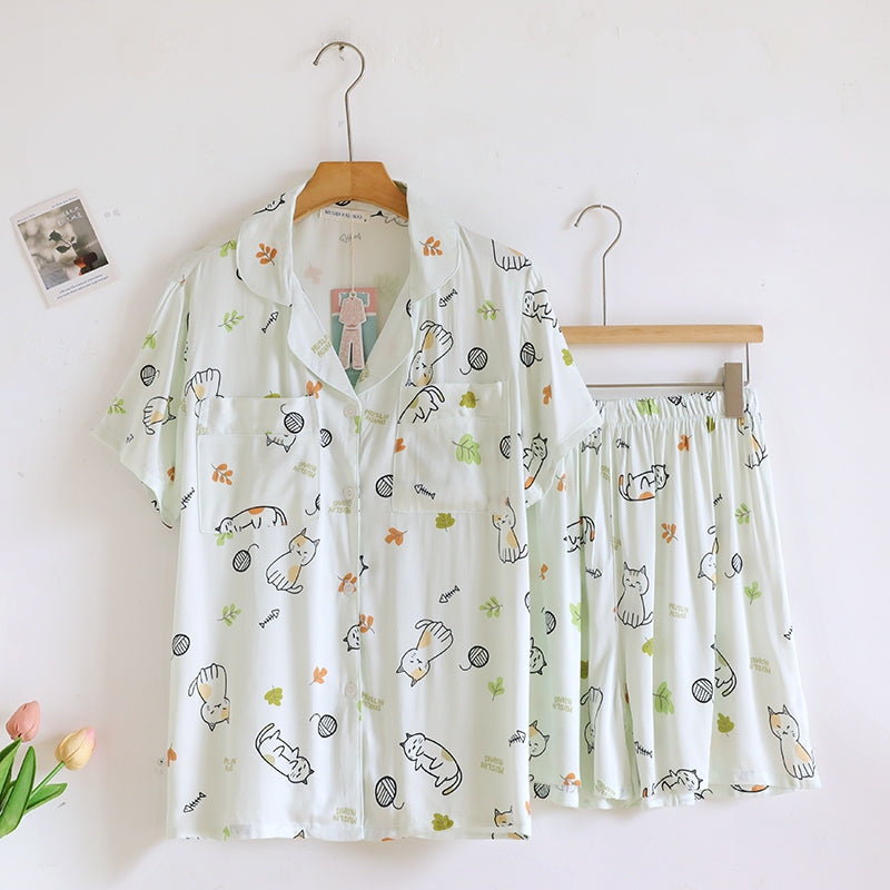 ชุดนอน Muslin Pajamas Organic bamboo รุ่น Mischievous Cat (A1070 B1070 E1070) | ชุดนอนผู้หญิง