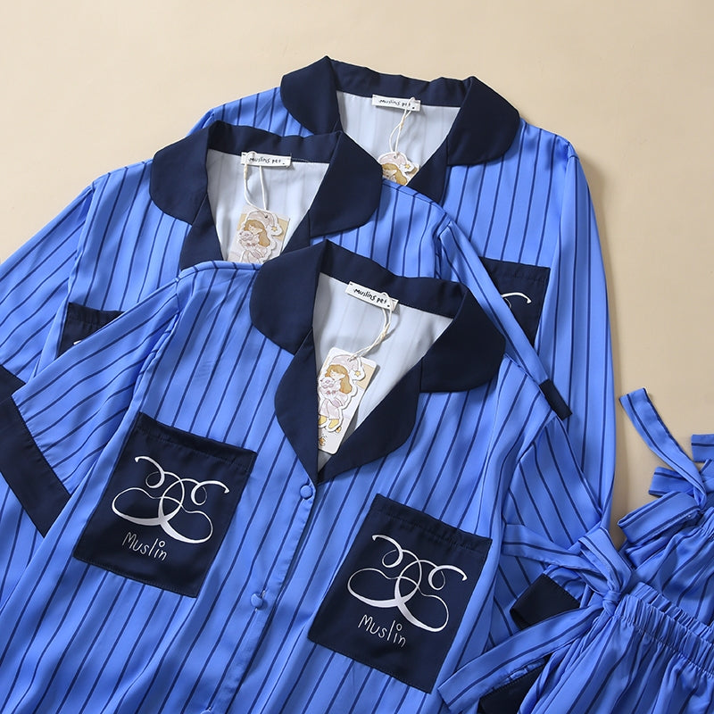 ชุดนอน Muslin Pajamas Silk Satin รุ่น Elegant Stripes (N3307 T3307 P3307) | ชุดนอนผู้หญิง