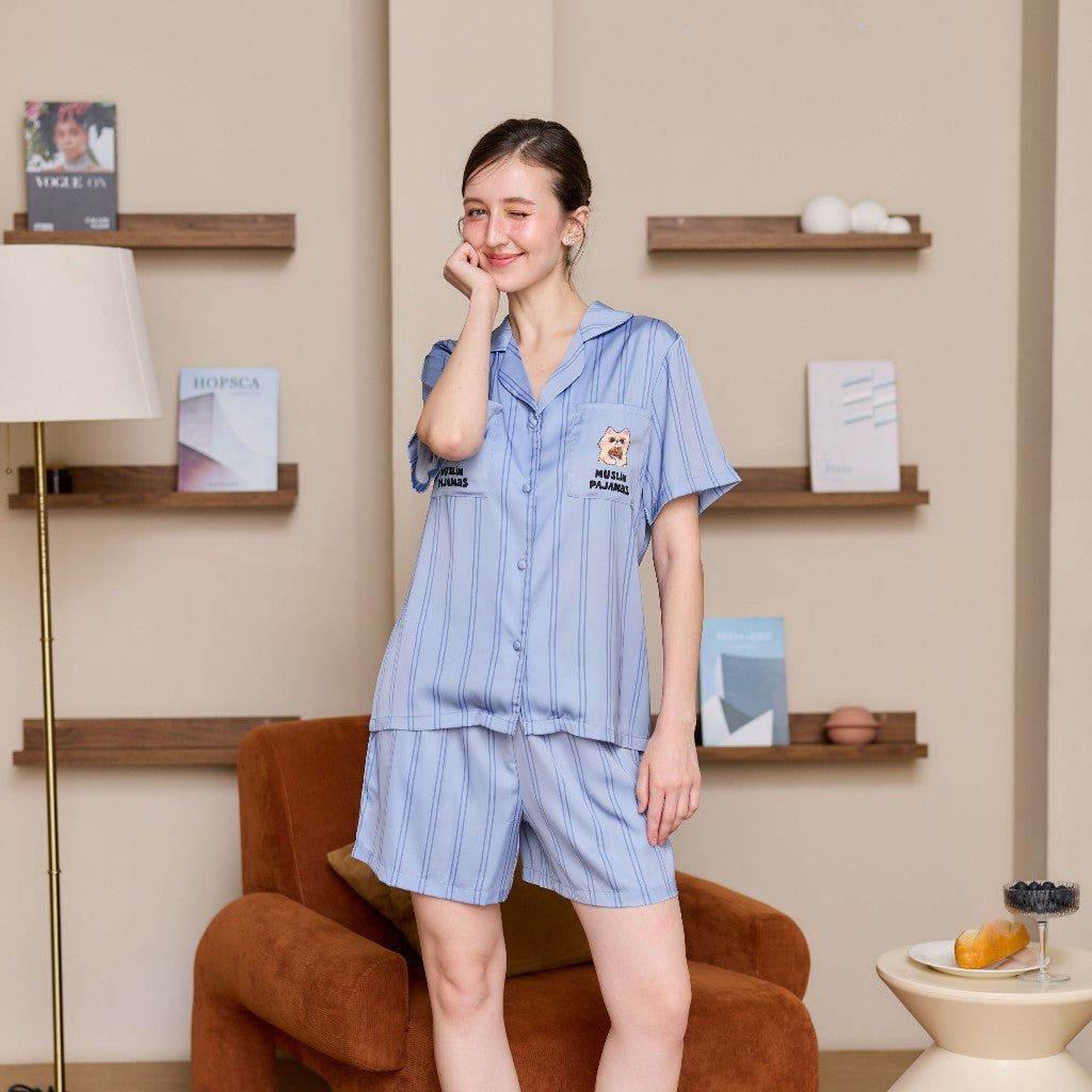 ชุดนอน Muslin Pajamas Collection Muslin Pet รุ่น Blue Cream (N3292 T3292 P3292) | ชุดนอนผู้หญิง