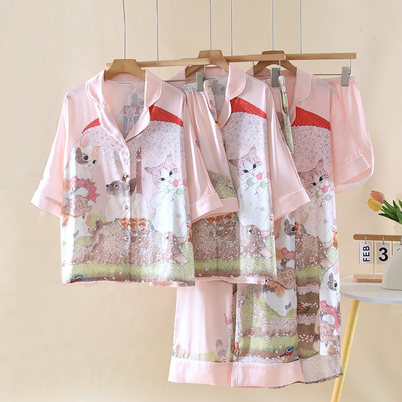 ชุดนอน Muslin Pajamas Silk Satin รุ่น Sakura Whiskers (W2194 V2194 K2194) | ชุดนอนผู้หญิง