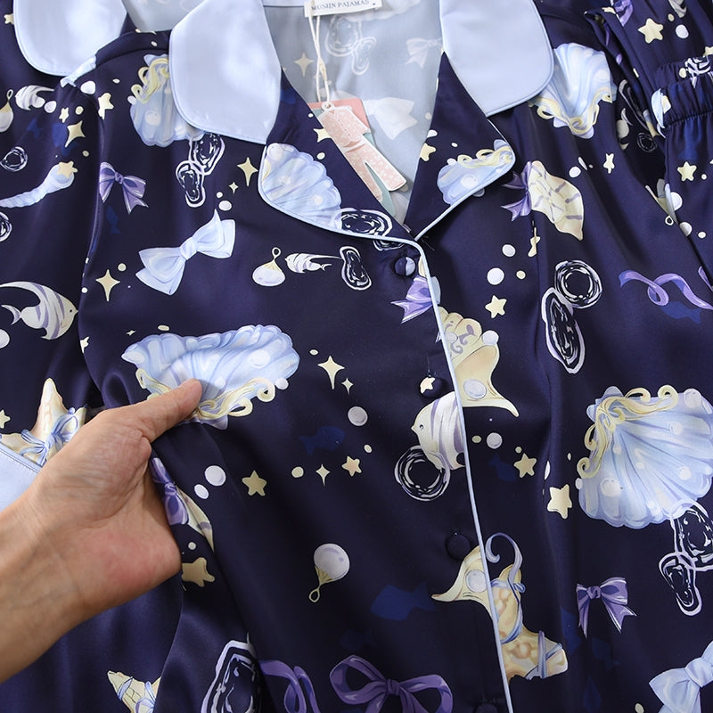 ชุดนอน Muslin Pajamas Silk Satin รุ่น Marine beauty (N5173 T5173 L5173 K5173) | ชุดนอนผู้หญิง