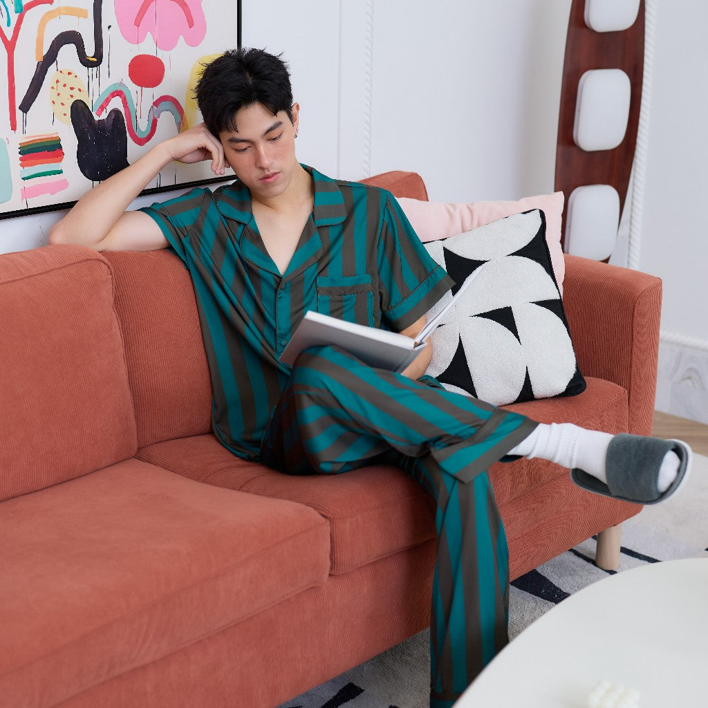 ชุดนอน Muslin Pajamas Collection Muslin Pet รุ่น Mocha Stripes (Y3297 Y3298) | ชุดผู้ชาย