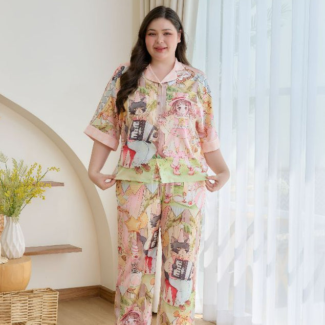 ชุดนอน Muslin Pajamas Silk Satin รุ่น Lullaby Land (W2172 V2172) | ชุดนอนชุดเที่ยว,ชุดนอนผู้หญิง