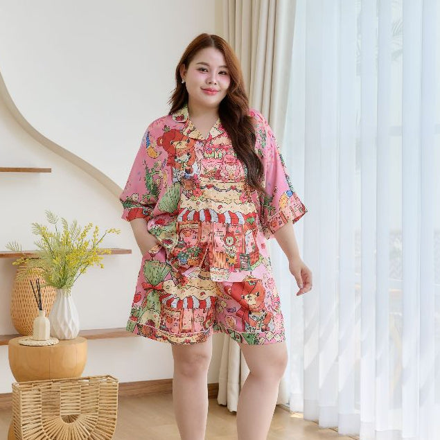 ชุดนอน Muslin Pajamas Silk Satin รุ่น Sweet Bear Bakery (W2175 V2175) |ชุดนอนชุดเที่ยว,ชุดนอนผู้หญิง