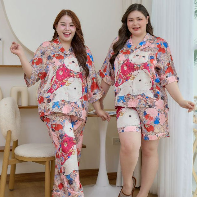 ชุดนอน Muslin Pajamas Silk Satin รุ่น Cat of the Blossom Realm (W2188 V2188) | ชุดนอนชุดเที่ยว