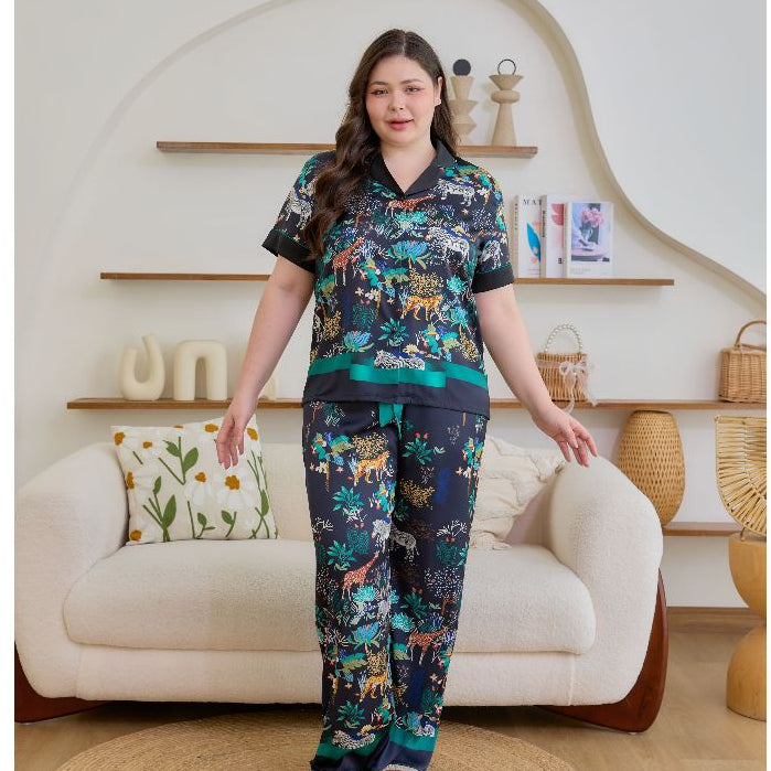 ชุดนอน Muslin Pajamas Silk Satin รุ่น Greenery Zoo (N2145 T2145 L2145) | ชุดนอนชุดเที่ยว