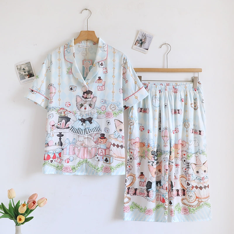 ชุดนอน Muslin Pajamas Silk Satin รุ่น Wonderland Kitty (W2171 V2171 L2171) | ชุดนอนผู้หญิง,ชุดเที่ยว