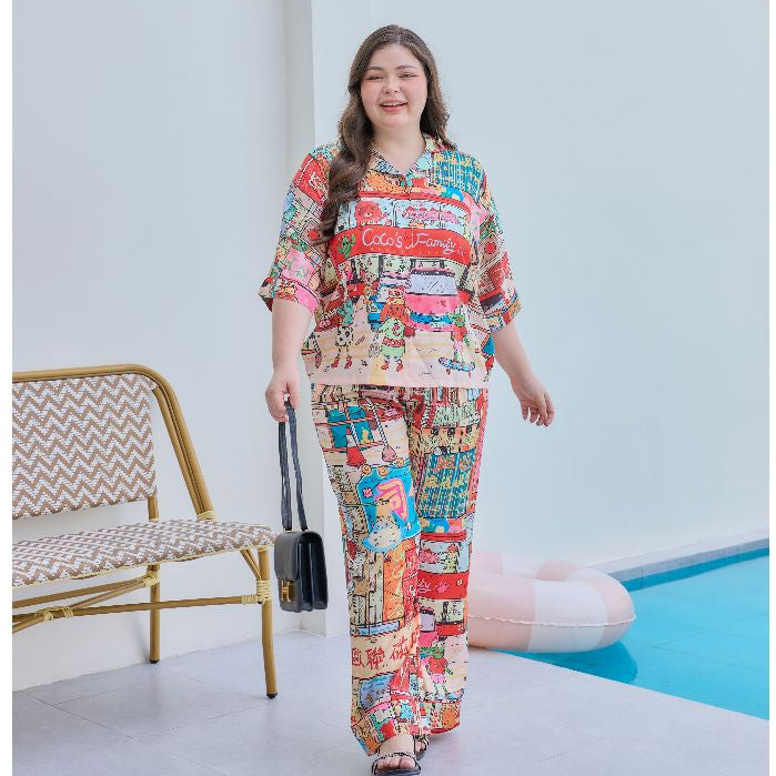 ชุดนอน Muslin Pajamas Silk Satin รุ่น Coco Family (W2176 V2176) | ชุดนอนชุดเที่ยว,ชุดนอนผู้หญิง