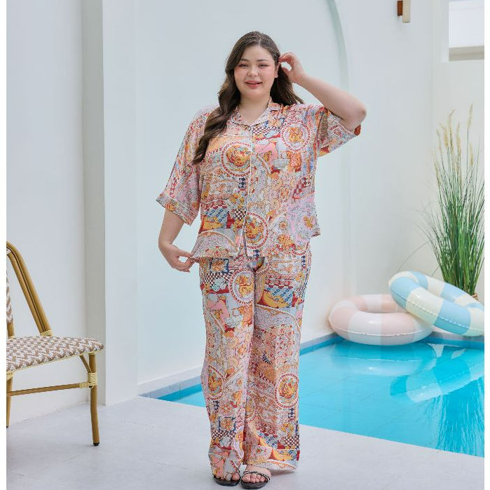 ชุดนอน Muslin Pajamas Silk Satin รุ่น Golden Mosaic (W2181 V2181) | ชุดนอนชุดเที่ยว,ชุดนอนผู้หญิง