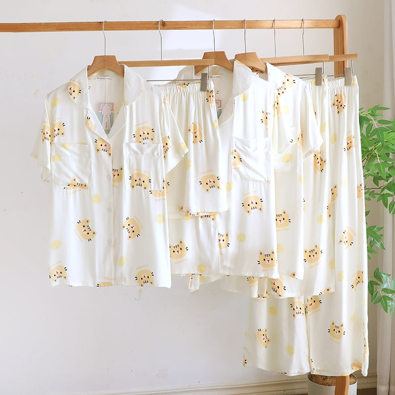 ชุดนอน Muslin Pajamas Organic bamboo รุ่น Cat and Orange (A1067 B1067 E1067) | ชุดนอนผู้หญิง