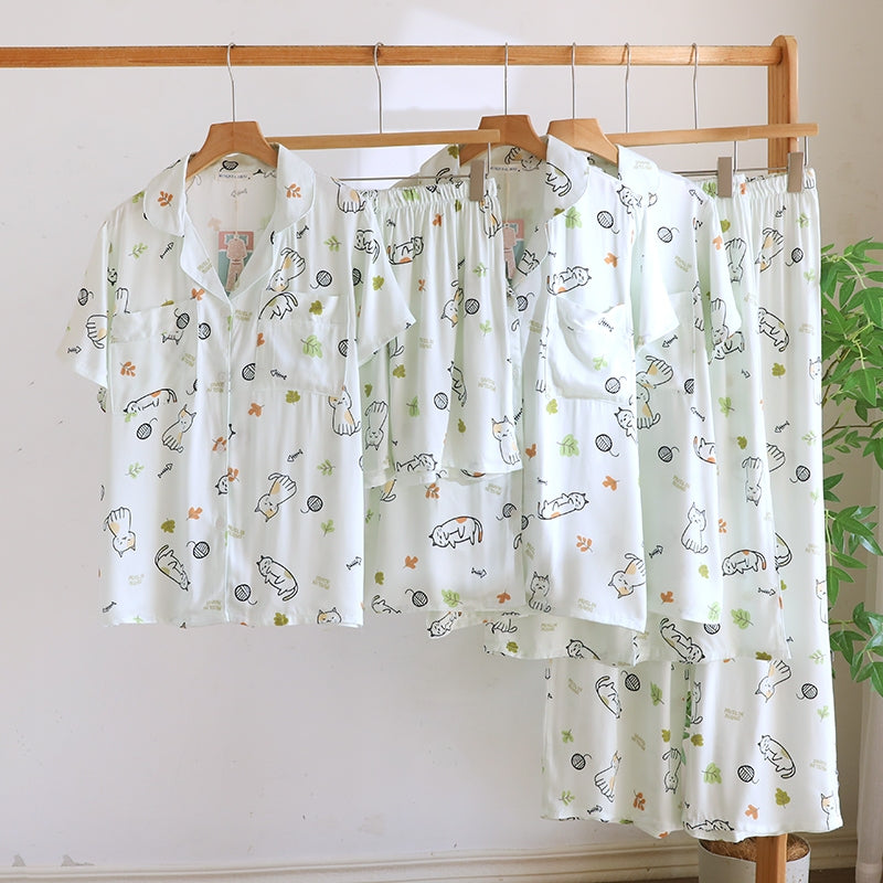 ชุดนอน Muslin Pajamas Organic bamboo รุ่น Mischievous Cat (A1070 B1070 E1070) | ชุดนอนผู้หญิง