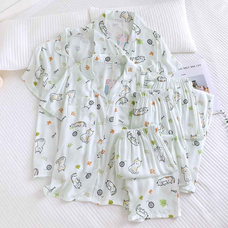ชุดนอน Muslin Pajamas Organic bamboo รุ่น Mischievous Cat (A1070 B1070 E1070) | ชุดนอนผู้หญิง