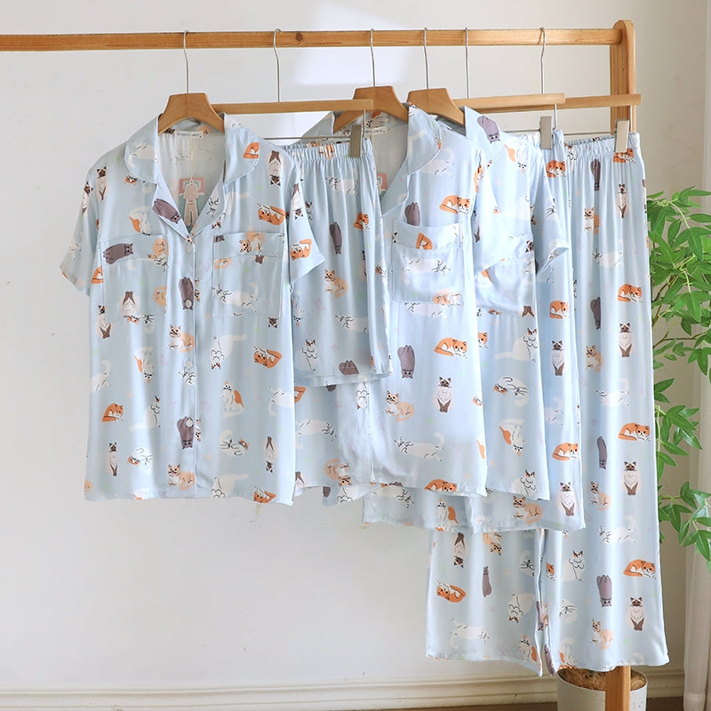 ชุดนอน Muslin Pajamas Organic bamboo รุ่น The Cat Gang (A1073 B1073 E1073) | ชุดนอนผู้หญิง