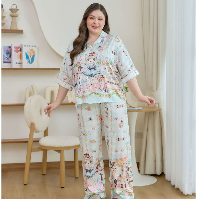 ชุดนอน Muslin Pajamas Silk Satin รุ่น Wonderland Kitty (W2171 V2171 L2171) | ชุดนอนผู้หญิง,ชุดเที่ยว
