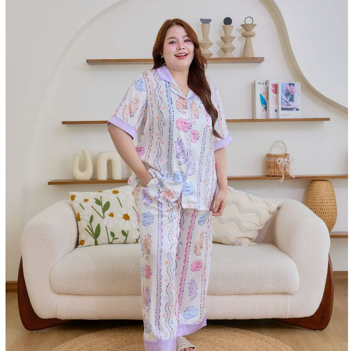 ชุดนอน Muslin Pajamas Silk Satin รุ่น Pastel Purr (N5147 T5147) | ชุดนอนผู้หญิง