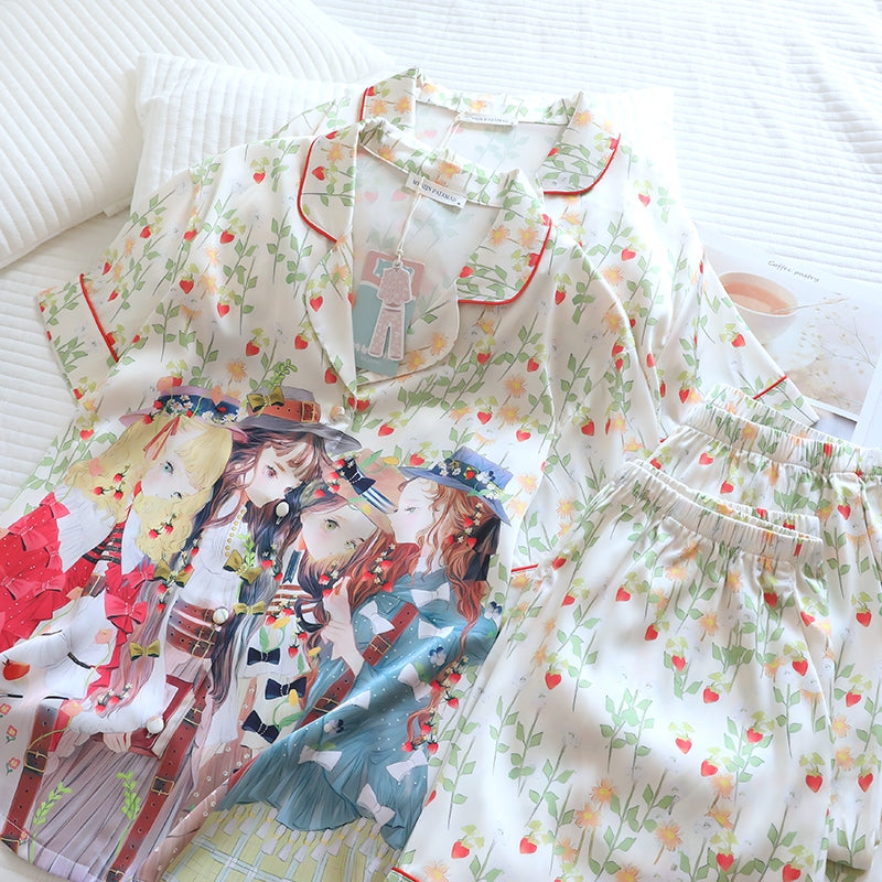 ชุดนอน Muslin Pajamas Silk Satin รุ่น Fairy Picnic (N2186 T2186) | ชุดนอนชุดเที่ยว,ชุดนอนผู้หญิง