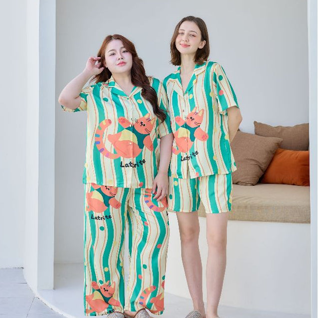 ชุดนอน Muslin Pajamas Silk Satin รุ่น Whisker Wave (N5146 T5146) | ชุดนอนผู้หญิง