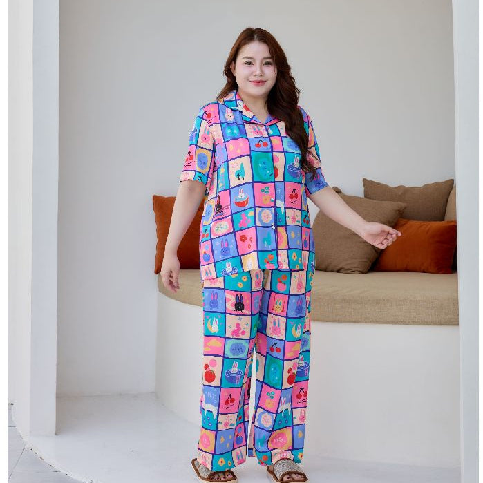 ชุดนอน Muslin Pajamas Silk Satin รุ่น Bunny Blocks (N5148 T5148) | ชุดนอนชุดเที่ยว,ชุดผู้หญิง