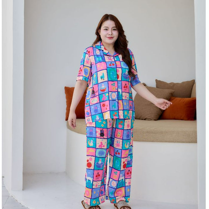 ชุดนอน Muslin Pajamas Silk Satin รุ่น Bunny Blocks (N5148 T5148) | ชุดนอนชุดเที่ยว,ชุดผู้หญิง