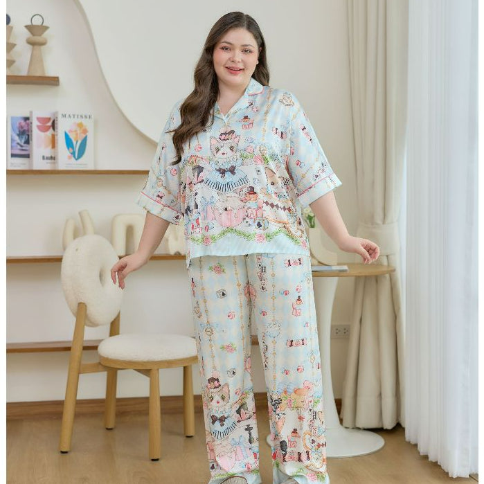 ชุดนอน Muslin Pajamas Silk Satin รุ่น Wonderland Kitty (W2171 V2171 L2171) | ชุดนอนผู้หญิง,ชุดเที่ยว