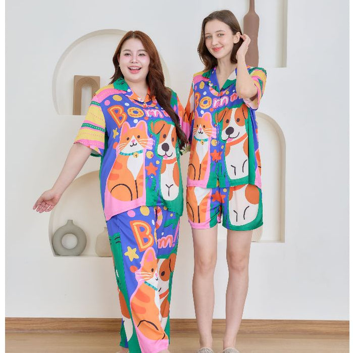 ชุดนอน Muslin Pajamas Silk Satin รุ่น Bright Buddy Boom (N5149 T5149) | ชุดนอนชุดเที่ยว,ชุดผู้หญิง