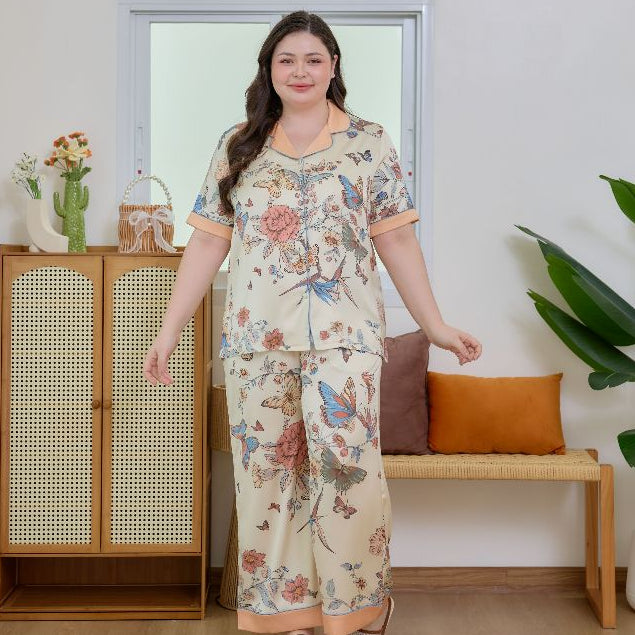 ชุดนอน Muslin Pajamas Silk Satin รุ่น Butterfly Blossom (N5152 T5152) | ชุดนอนผู้หญิง