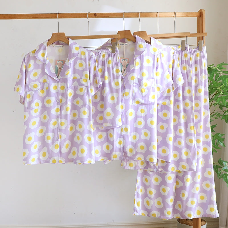 ชุดนอน Muslin Pajamas Organic bamboo รุ่น Purple fried egg (A1060 B1060 E1060) | ชุดนอนผู้หญิง