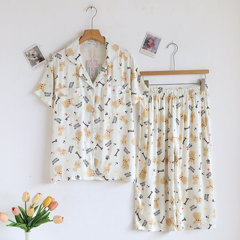 ชุดนอน Muslin Pajamas Organic bamboo รุ่น Puppy Love (A1063 B1063 E1063) | ชุดนอนผู้หญิง
