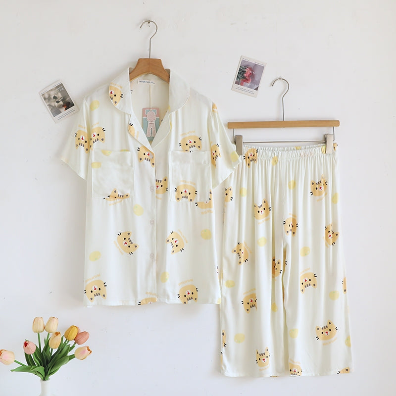 ชุดนอน Muslin Pajamas Organic bamboo รุ่น Cat and Orange (A1067 B1067 E1067) | ชุดนอนผู้หญิง